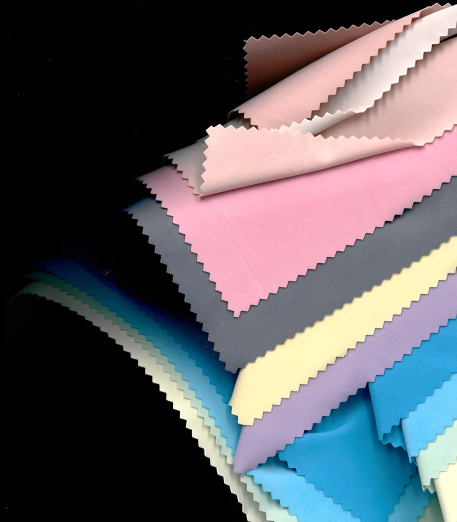 Dyed fabric swatches in a range of colours